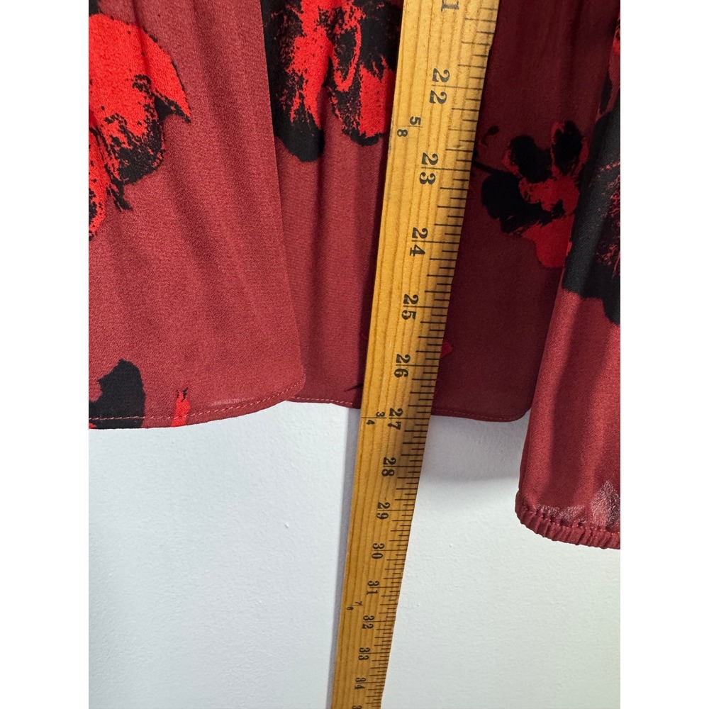 Dark Romance Simply Vera Vera Wang Womens L Pleated Blouse‎ Burgundy Red Floral - Picture 5 of 8